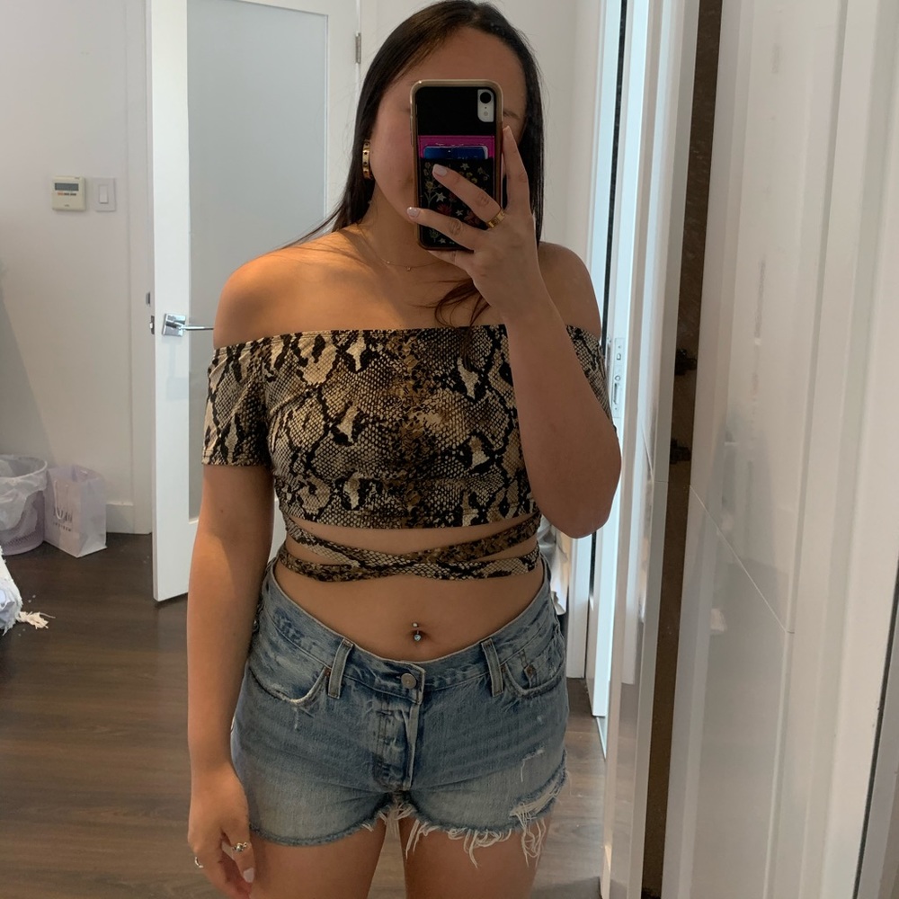 Snake print wrap tie top